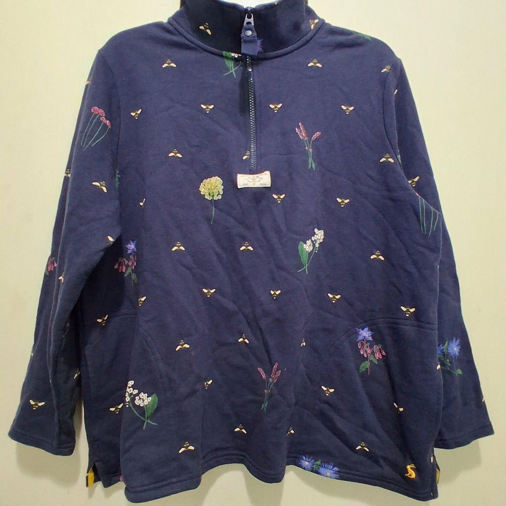 Joules Pip Print Navy Pollen Floral Bee Quarter Zip Sweatshirt US 10 Cottagecore